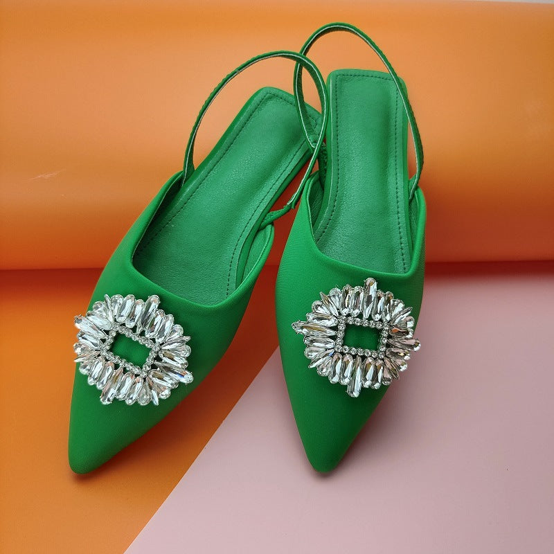 Women rhinestone closed toe strap slingback flat sandals