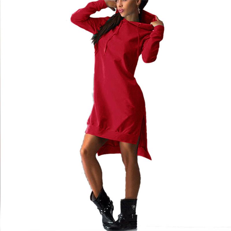 Women dressy long sleeve hooded drawstring tunic sweatshirts