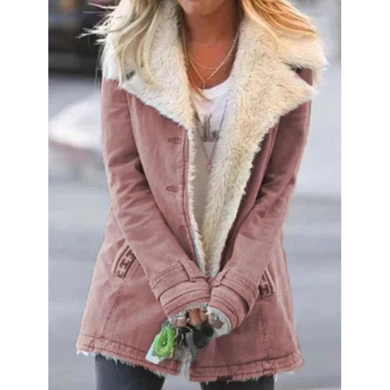 Women faux fur turn-down collar winter coat jacket