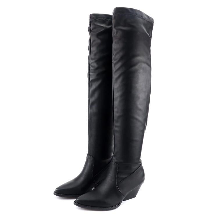 Women winter minimalist chunky heel pointed toe over the knee boots