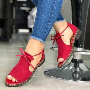 Women summer peep toe lace up square chunky heel sandals