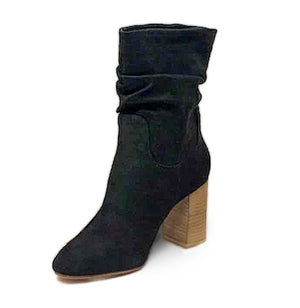Women short slouch slip on chunky high heel boots