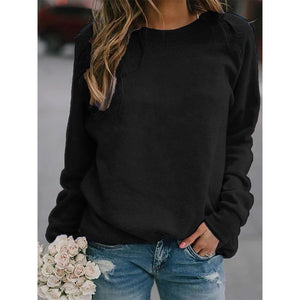 Women winter fall solid color long sleeve pullover crewneck sweatshirt