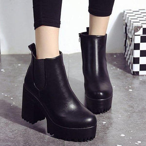 Women chunky high heel platform side zipper chelsea boots