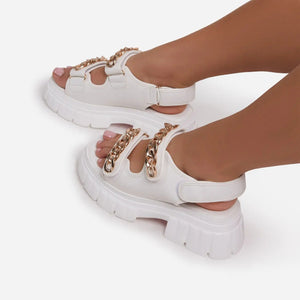 Women summer two strap chain d¨¦cor slip on platform sandals