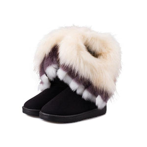 Winter Warm Fur Boots Artificial Fur Tassels Mid-Calf Boots for Women