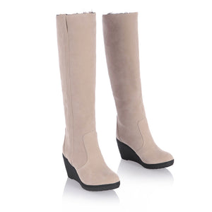 Women knee high boots | Platform wedge heel lining faux fur winter boots | Minimalist long boots
