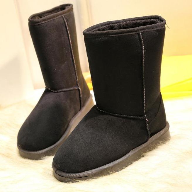 Women winter warm faux fur mid calf thick sole snow boots