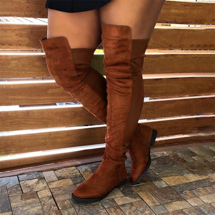 Women fashion chunky heel knee high wide calf boots