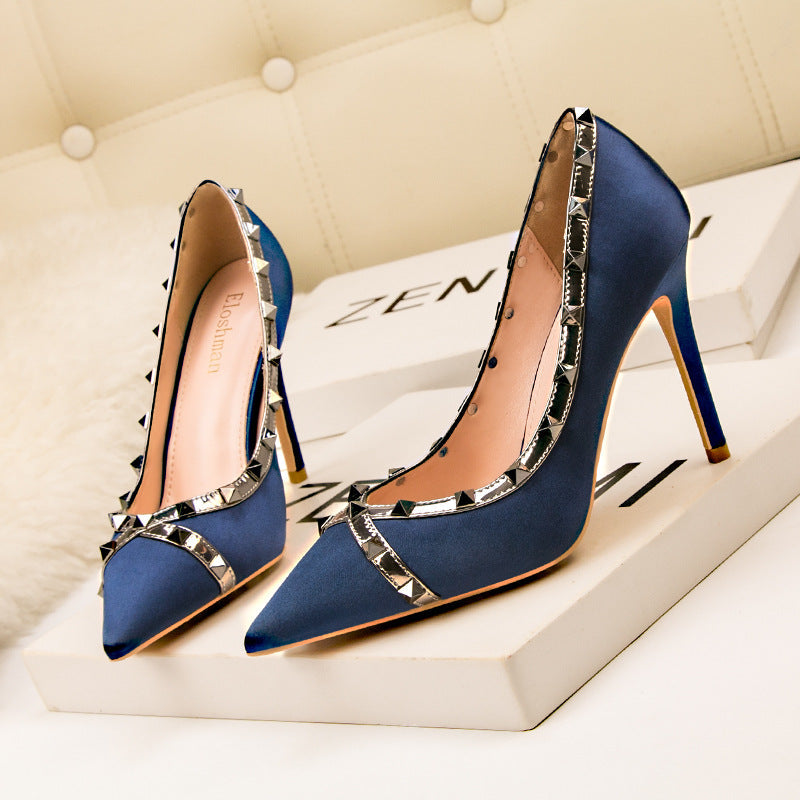 Women studded sequin pointed toe stiletto high heels