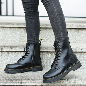 Women chunky platform lace up side zipper short motorcycle boots