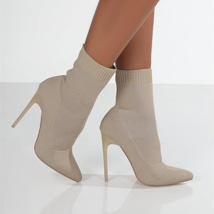 Women fashion stiletto heel pointed toe sock booties