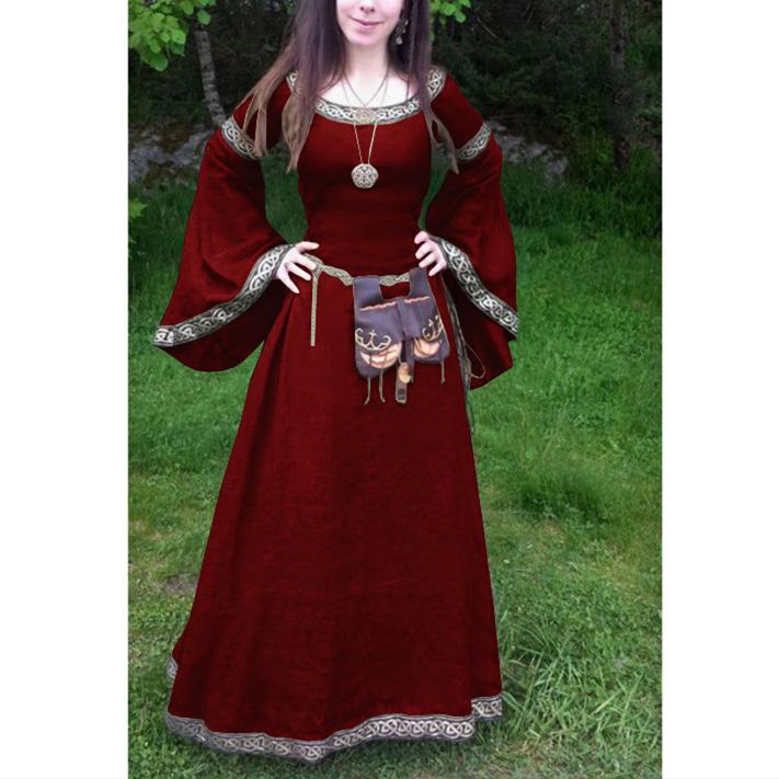 Female's Retro European Medieval Renaissance Trumpet Sleeves Large Swing Long Flare Dress