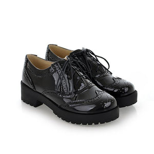 Women England style lace up chunky heel platform loafers