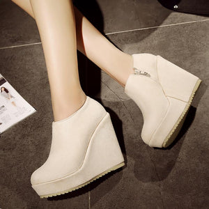 Women high heel wedge side zipper fashion ankle boots