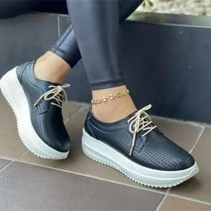 Women casual sport hollow breathable lace up platform sneakers