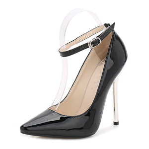 Women fashion mirror pointed toe buckle strap stiletto heels