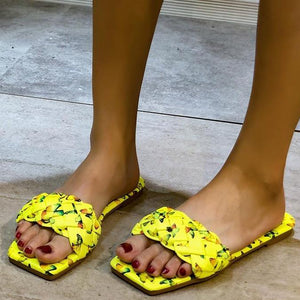 Women butterfly printed braid strap slides summer slippers