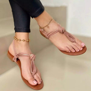 Women knot strap clip toe breathable slingback flat sandals