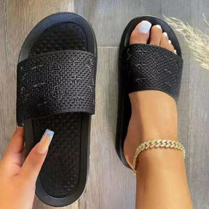 Women casual open toe solid color slide flat sandals