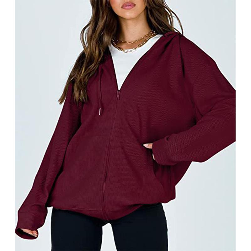 Women winter casual plain zip up hoodie sweatshirt with pockets