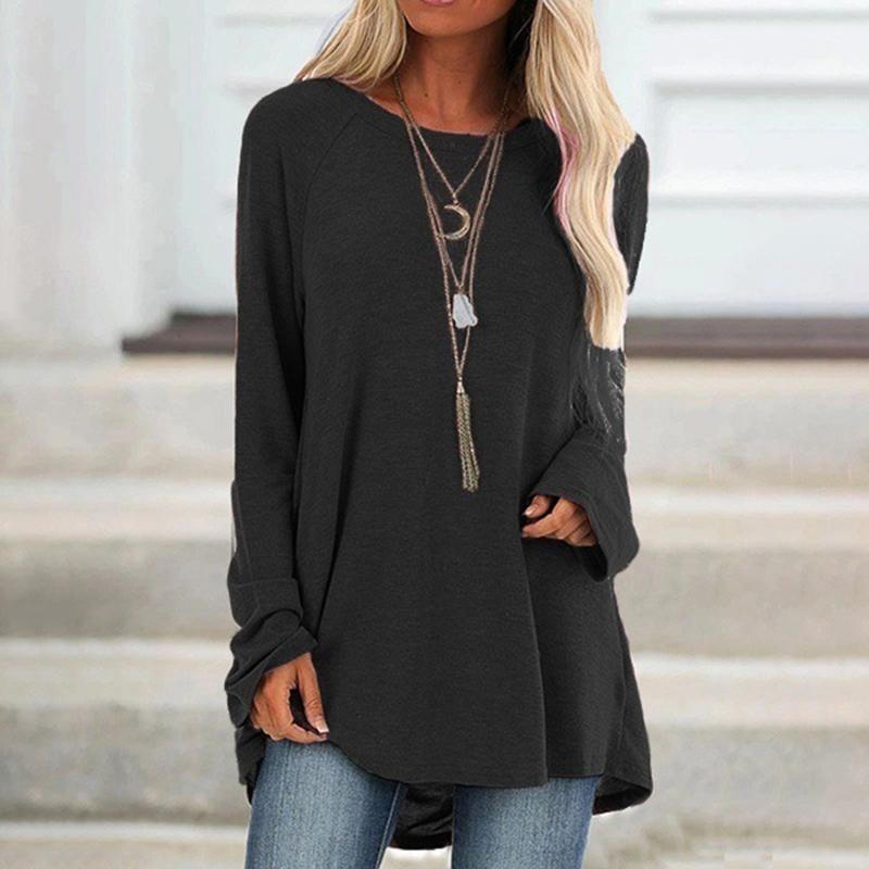 Women Casual Crew Neck Solid Long Sleeve Shirts & Tops