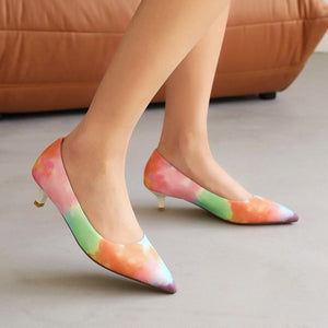 Women color block flower print pointed toe kitten heels