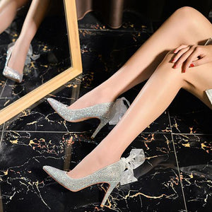 Women wedding pointed toe stiletto prom sparkly rhinestone heels