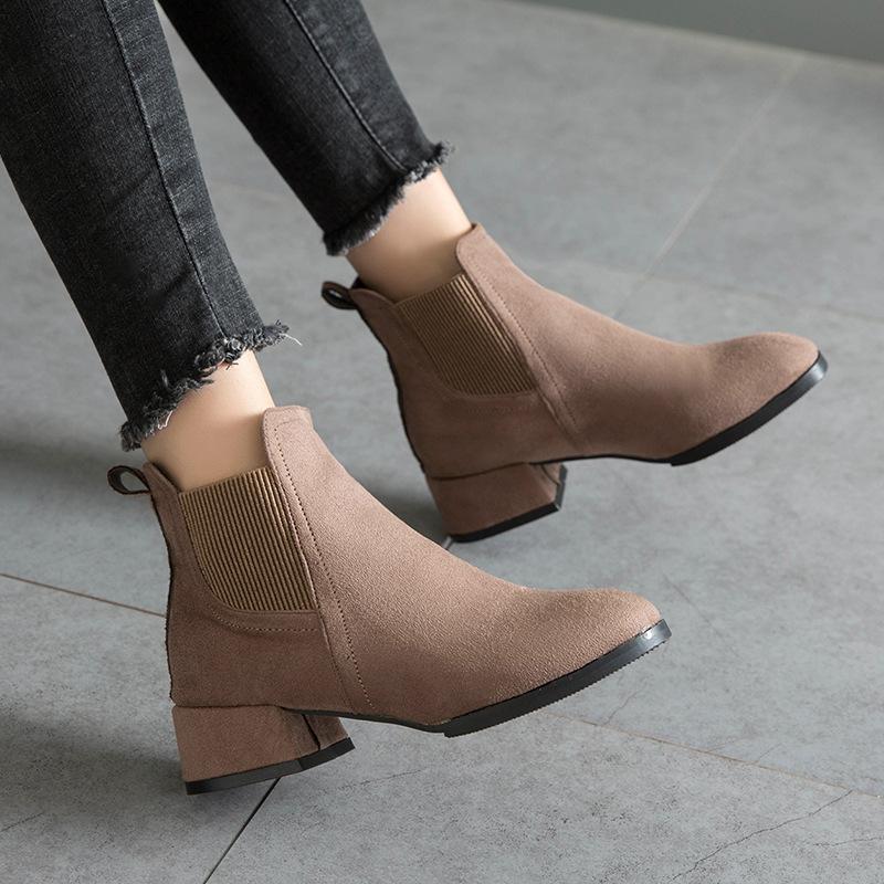 Women winter short medium chunky heel chelsea boots