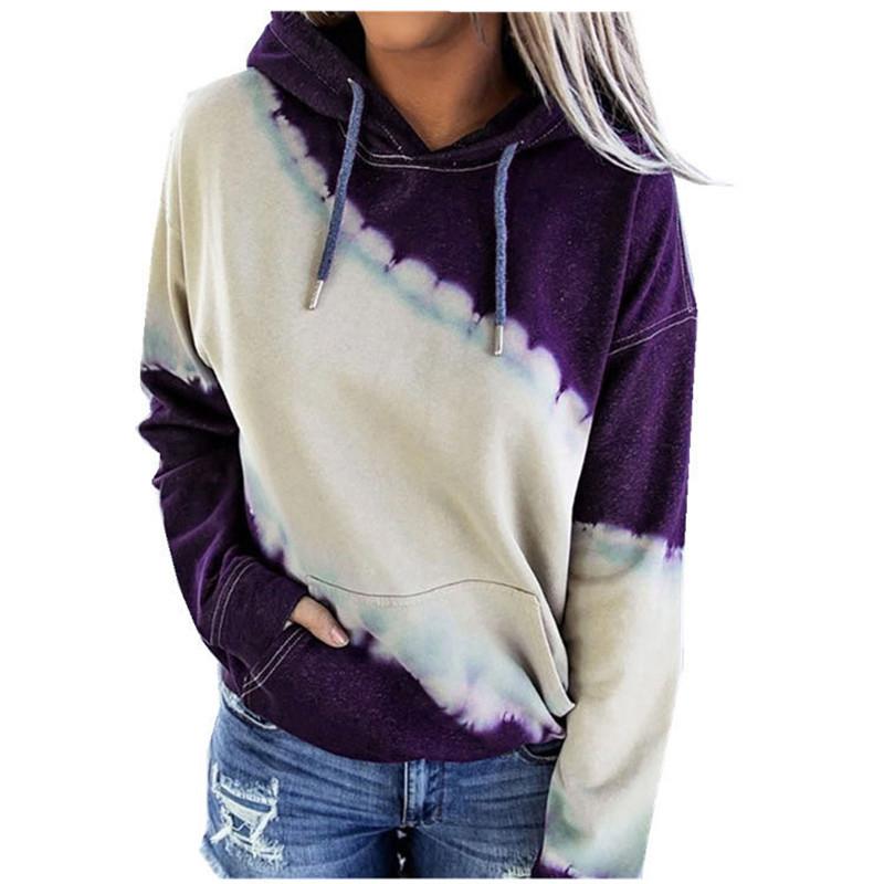 Women color block pullover hoodie tie dye sweatshirt