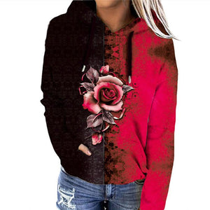 Women flower graphic color block pullover hoodie sweatshirt