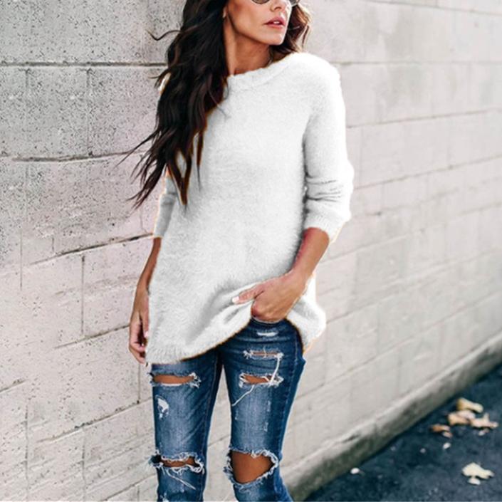 Women knit long sleeve pullover crew neck sweater