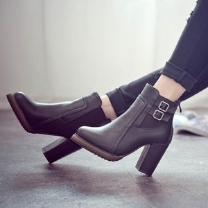 Women chunky high heel platform buckle strap ankle boots