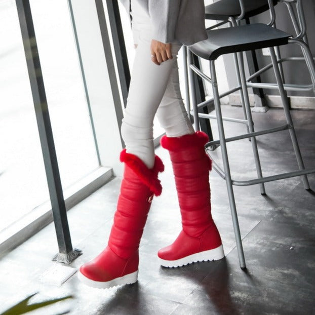 Women snow boots | Knee high faux fur winter boots | Warm slip on platform boots