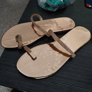 Women ring toe rhinestone strap flat slide sandals