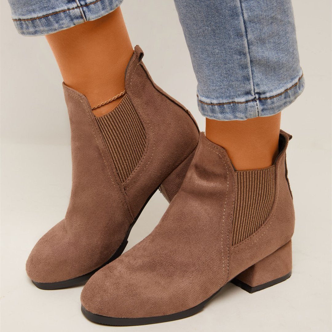 Women ankle short square chunky heel chelsea boots