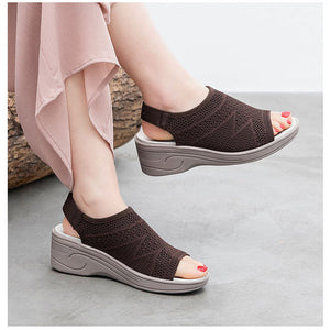 Women knit hollow peep toe minimalist beach casual wedge sandals