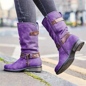 Women winter snow side zipper chunky heel mid calf boots