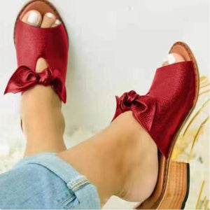 Women chunky heel bowknot peep toe slide sandals