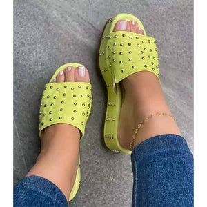 Women studded peep toe slide chunky platform sandals