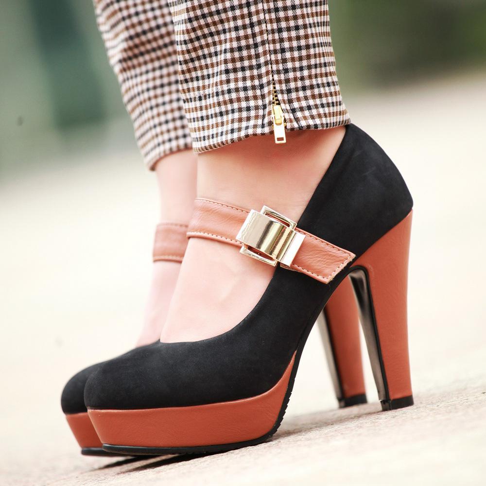 Women buckle strap chunky high platform heels