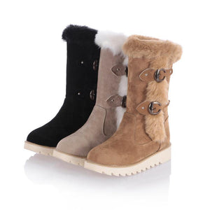 Women winter fashion cute mid calf faux fur snow boots