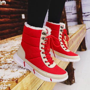 Women winter thick faux fur platform lace up snow boots