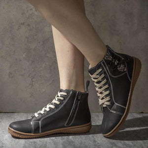 Women lace up side zipper short flat boots