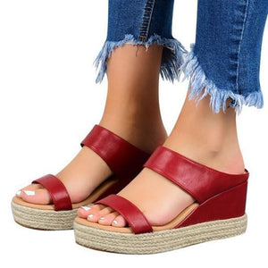 Women two strap chunky heel platform antiskid slide espadrille sandals