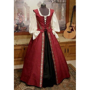 Female's Retro Medieval Renaissance Square Neck Trumpet Sleeves Corset Dress | Holloween Cosplay Costumes Dress