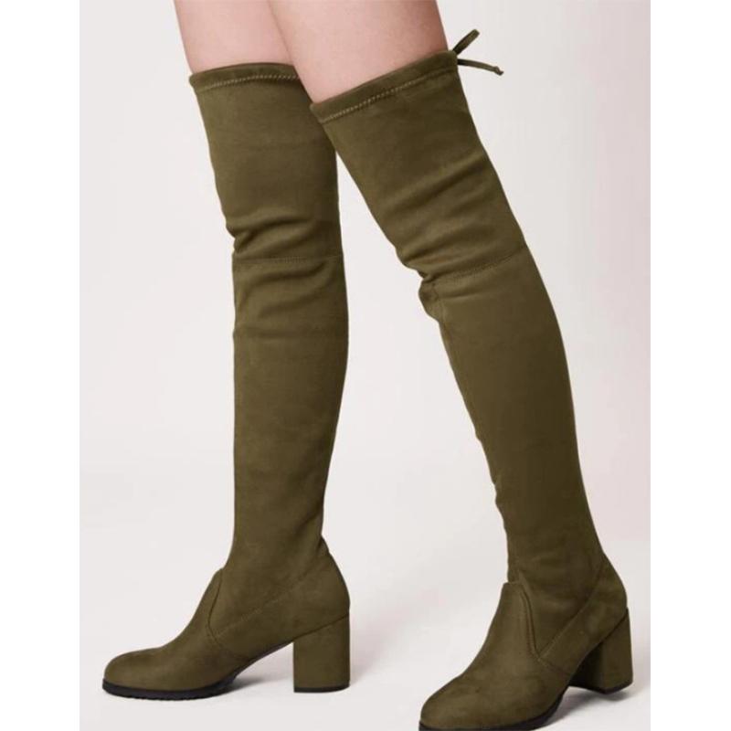 Women chunky heel round toe elastic over the knee boots