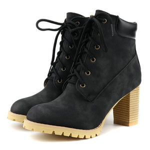 Women short lace up chunky heel ankle boots