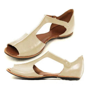 Women peep toe side cut slip on summer flat sandals