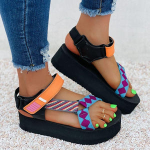 Women summer color block Velcro platform sandals